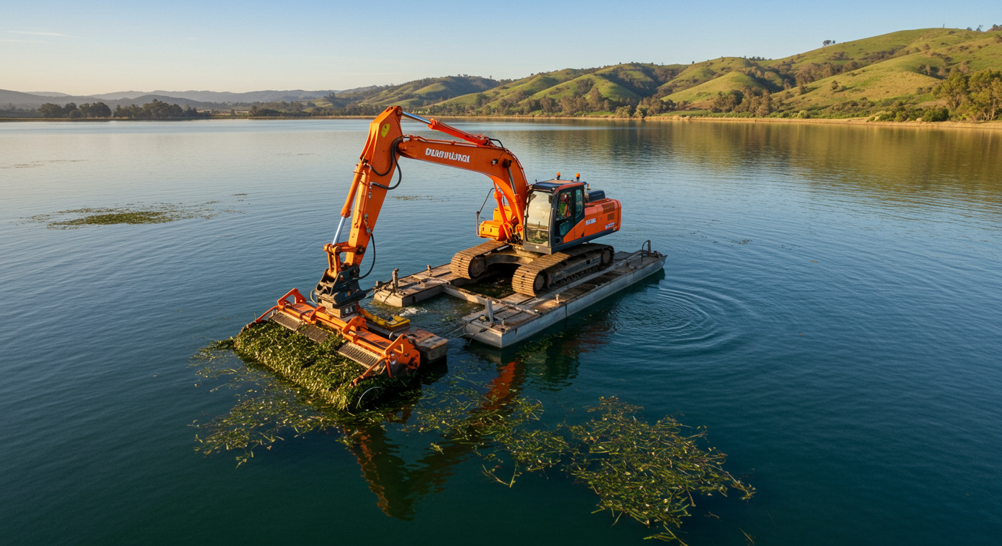 mechanical cattail removal Berkeley California amphibious excavator professional crew
