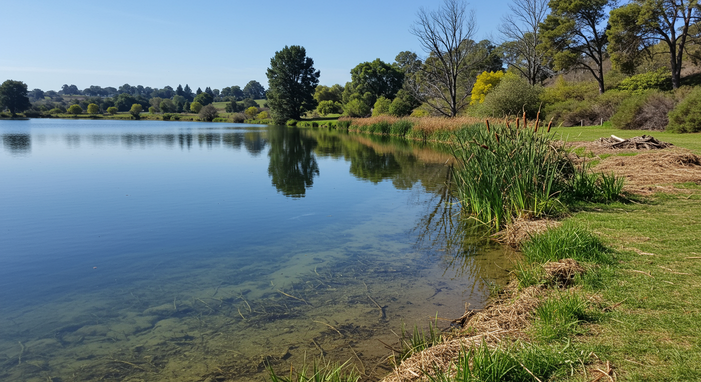 restored clear shoreline after cattail removal Mountain View California