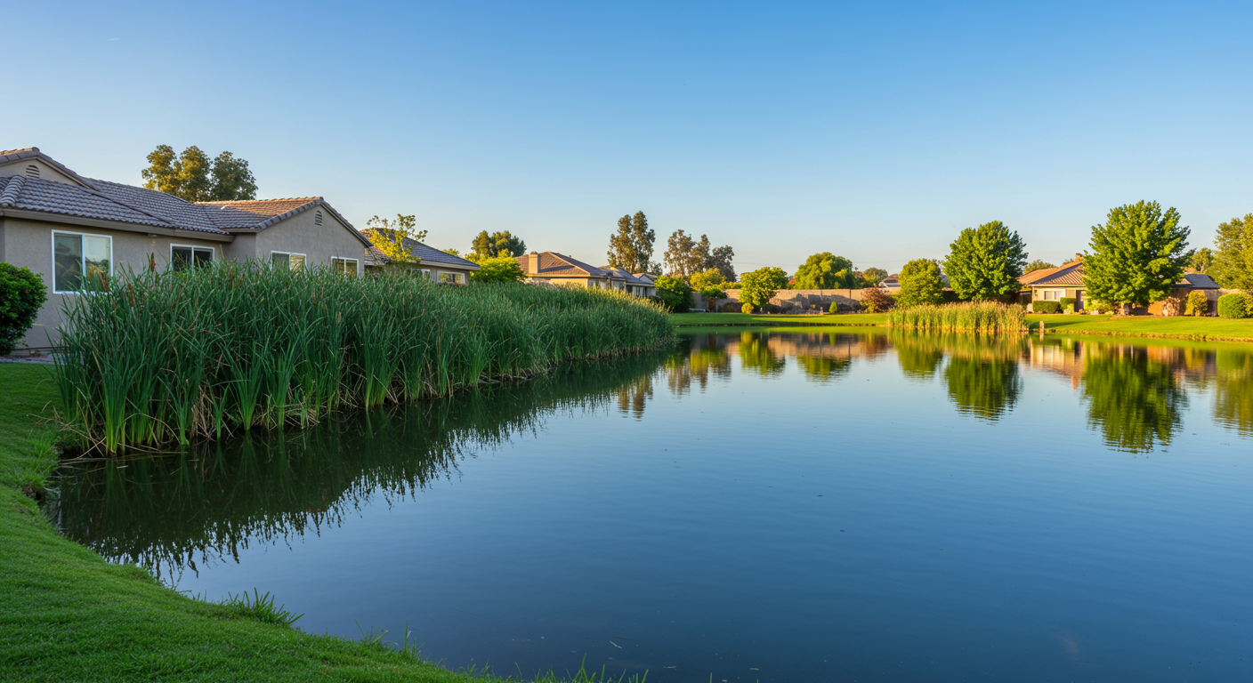 Typical pond cattail removal site — California water body