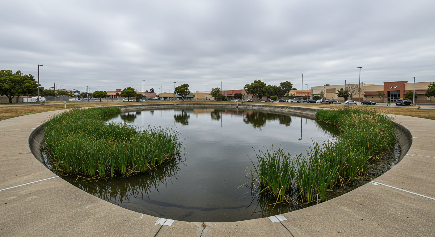 Typical retention basin clearing site — California water body